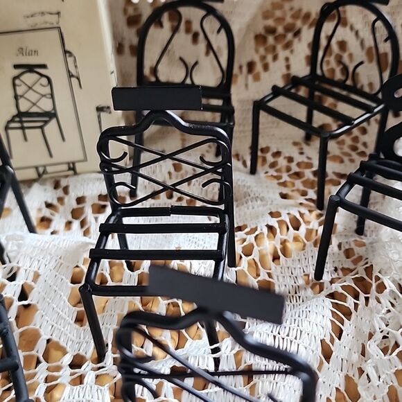 Vintage Rare Two's Company Wrought Iron Placecard Holder Chairs 2 Sets Of 4 - Picture 3 of 4